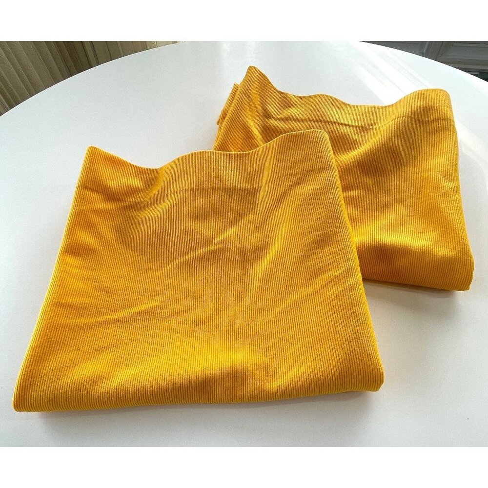Vintage 70s Sears curtains, boho ribbed bright yellow short panels, pair
